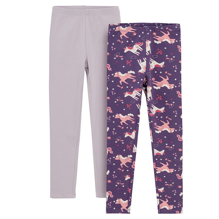 Purple with unicorn print leggings- 2 pack