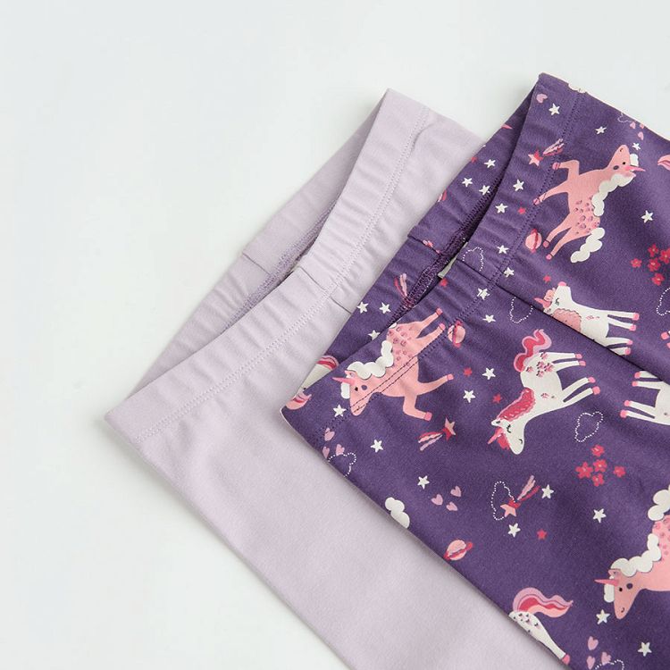 Purple with unicorn print leggings- 2 pack