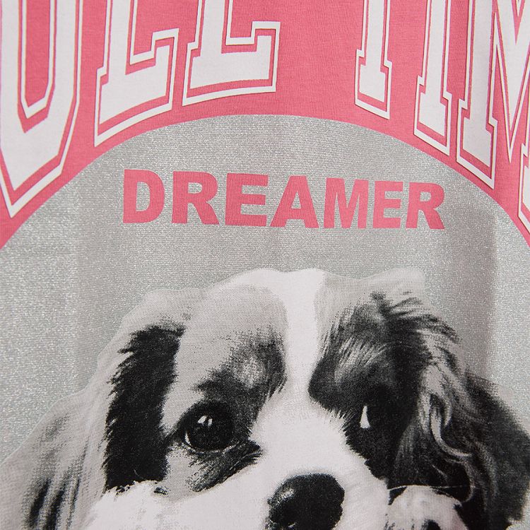 Μπλούζα κοντομάνικη ροζ με στάμπα σκυλάκι full time dreamer