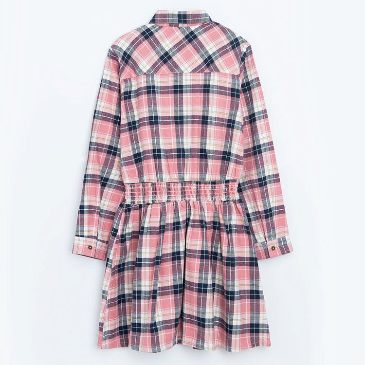 Grey and pink long sleeve checked dress