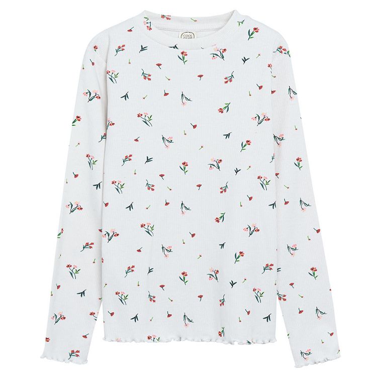 White long sleeve blouse with small flower print