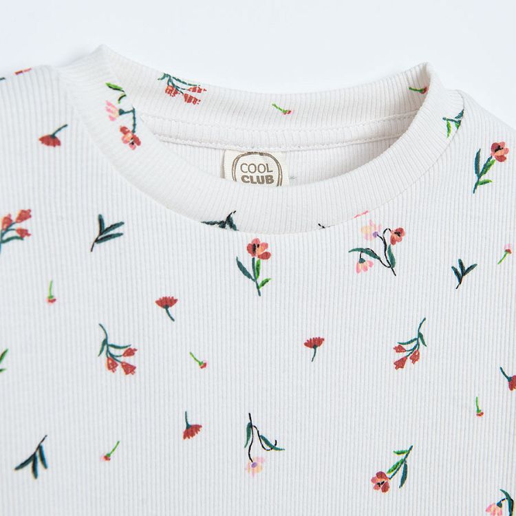 White long sleeve blouse with small flower print