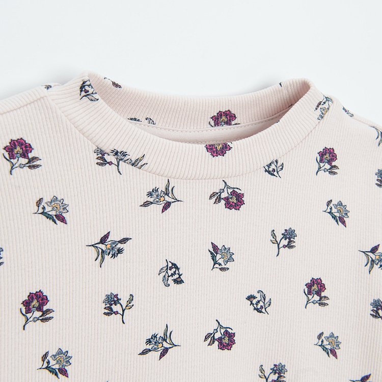Pink with flowers print long sleeve blouse