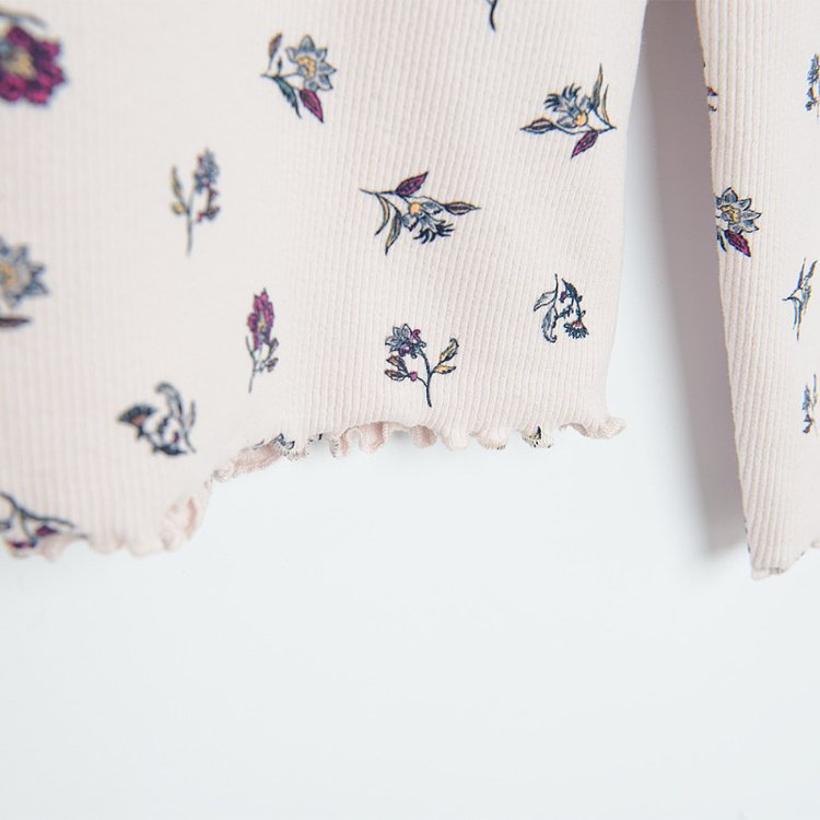 Pink with flowers print long sleeve blouse