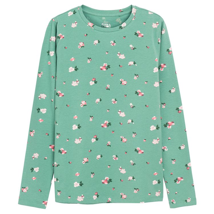Green floral long sleeve blouse