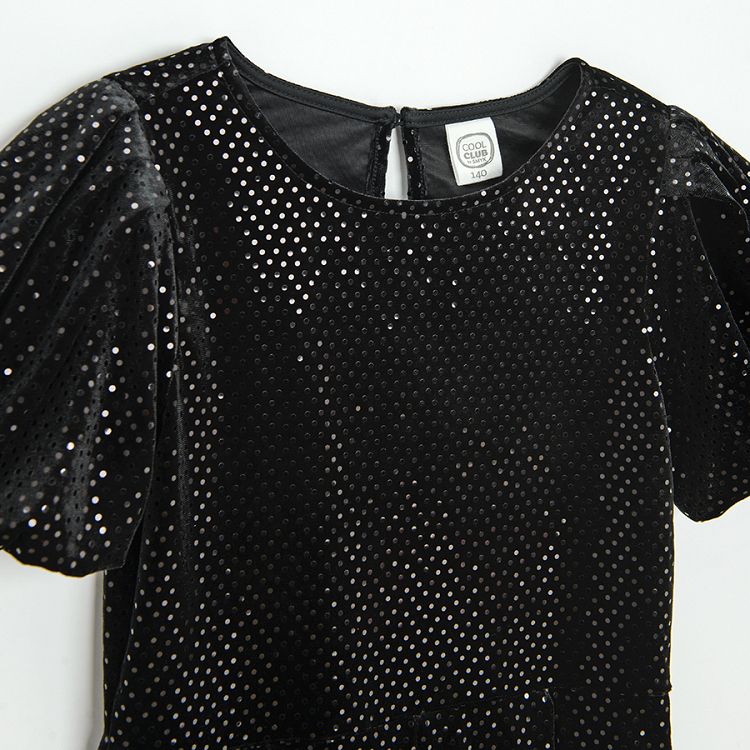 Black with strass velvet short sleeve dress