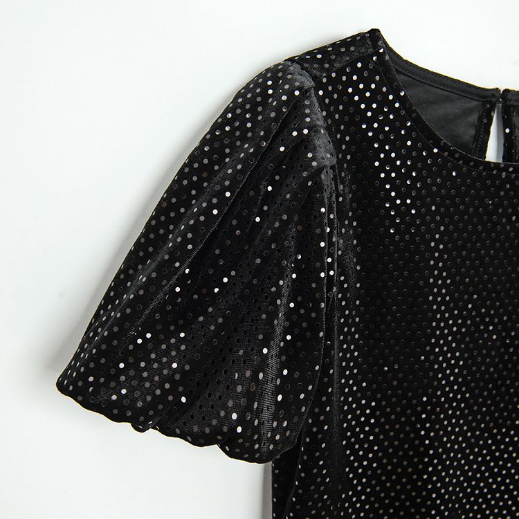 Black with strass velvet short sleeve dress
