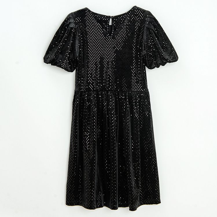 Black with strass velvet short sleeve dress