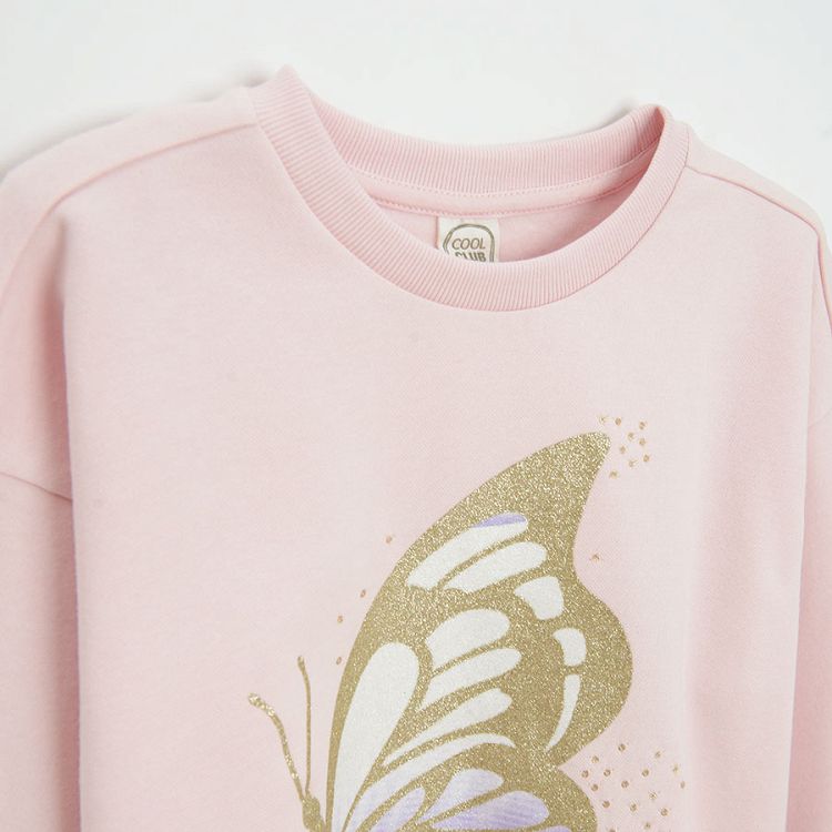 Pink sweatshirt with butterfly print