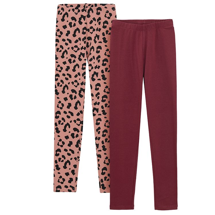 Black and pink with animal print leggings- 2 pack