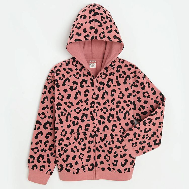 Pink hooded zip through jacket with animal print