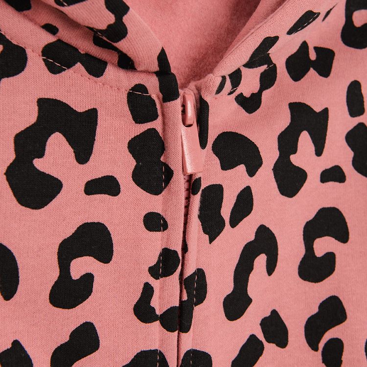 Pink hooded zip through jacket with animal print