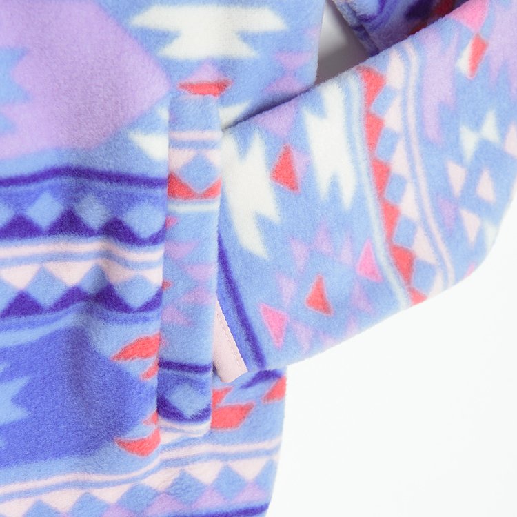 Ζακέτα fleece με φερμουάρ μωβ με ροζ σχέδια