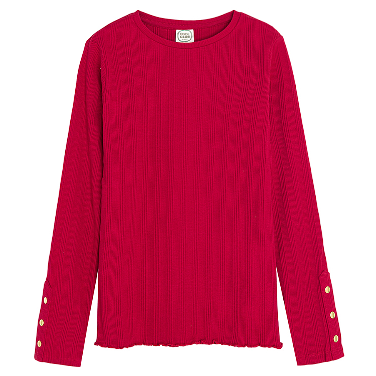 Red long sleeve blouse with buttons on the sleeves