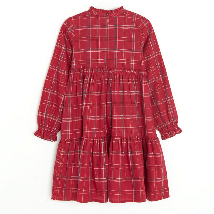 Red checked long sleeve dress