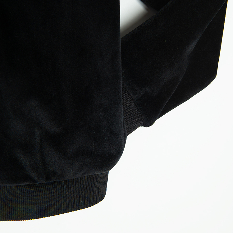 Black zip through sweatshirt with gold stars and Shine your light print