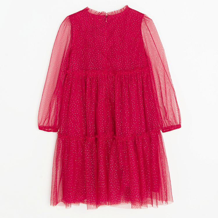 Red party long sleeve dress with tulle sleeves | Coolclub