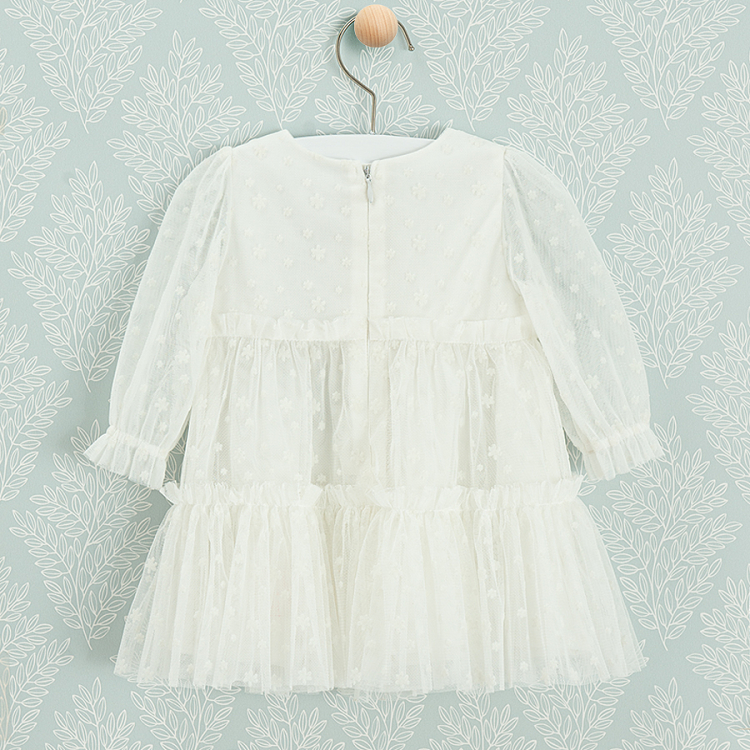 White long sleeve dress with tulle and ruffle