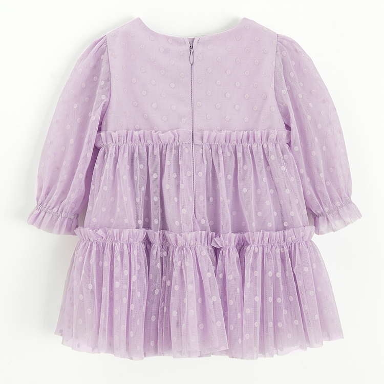 Purple long sleeve dress with tulle and ruffle