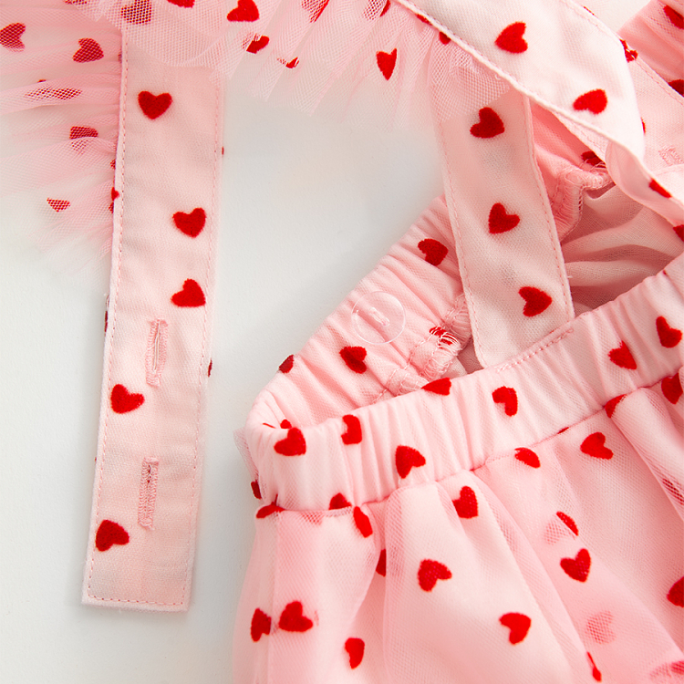 Φούστα σαλοπέτα ροζ από τούλι με στάμπα κόκκινες καρδούλες