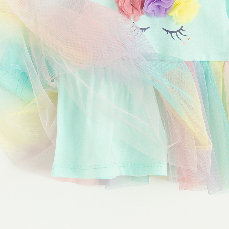 Mint long sleeve dress with unicorn print, rainbow tutu skirt and matching  headband- 2 pieces | Coolclub
