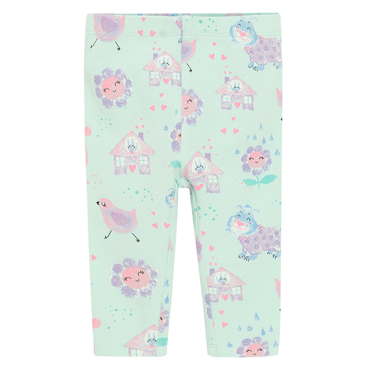 Purple dress bodysuit, mint floral leggings and matching headband- 3 pieces