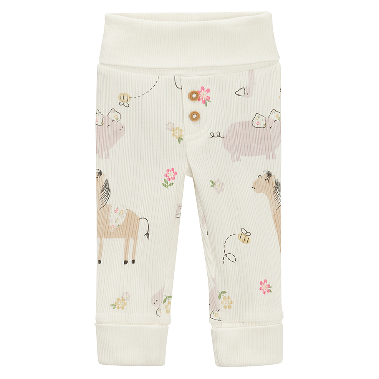 Purple leggings and white leggings with animals print- 2 pack