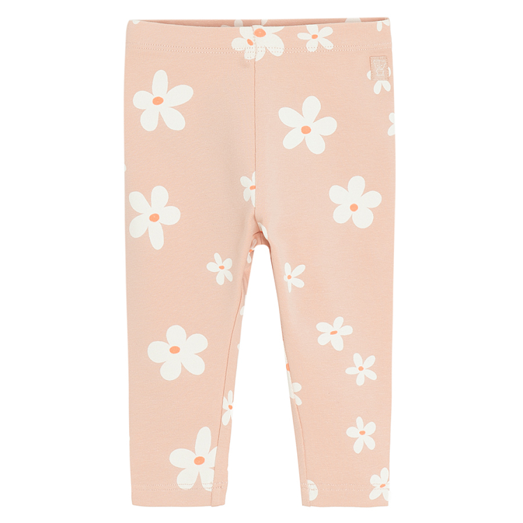 Light pink leggins with daisies print