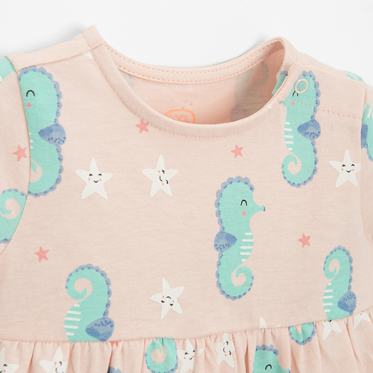 Light pink short sleeve dress with sea horses print
