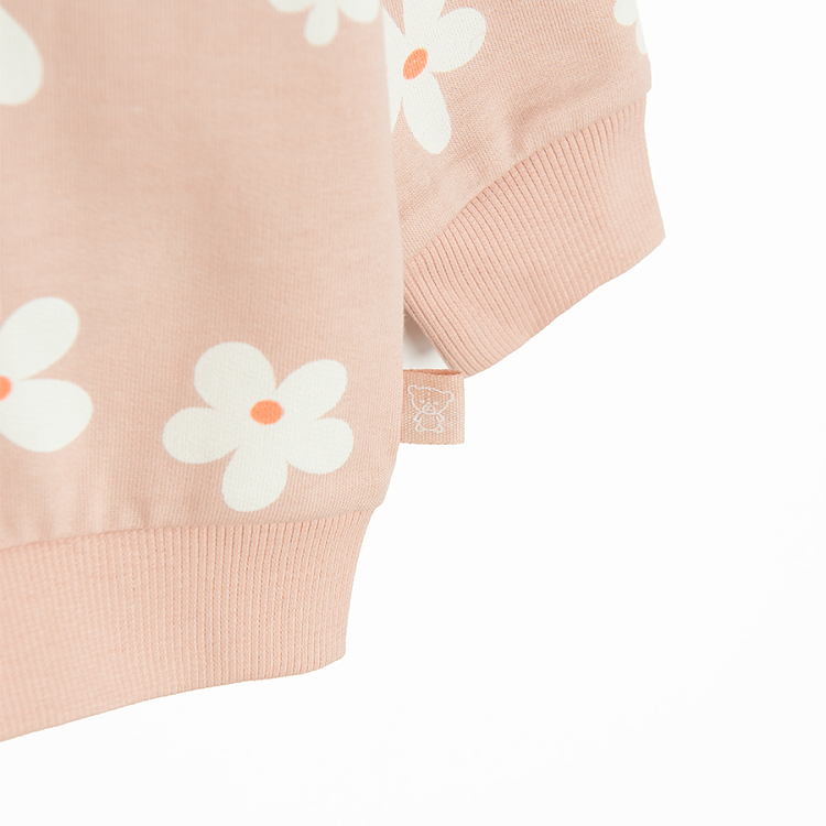 Light pink hooded zip through jacket with daisies print