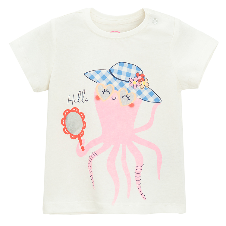 White, mint, pink short sleeve T-shirt with sea animals print- 3 pack