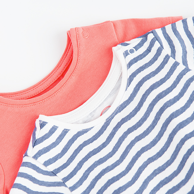 Coral and blue and white stripes short sleeve T-shirts- 2 pack