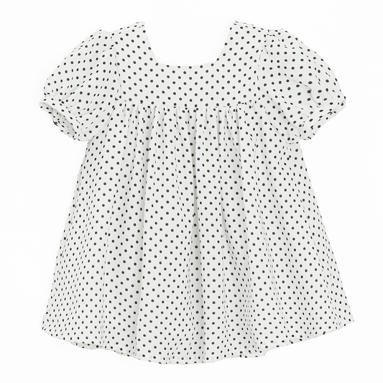 Short sleeve white polka party dress with matching headband and white socks - 3 pieces