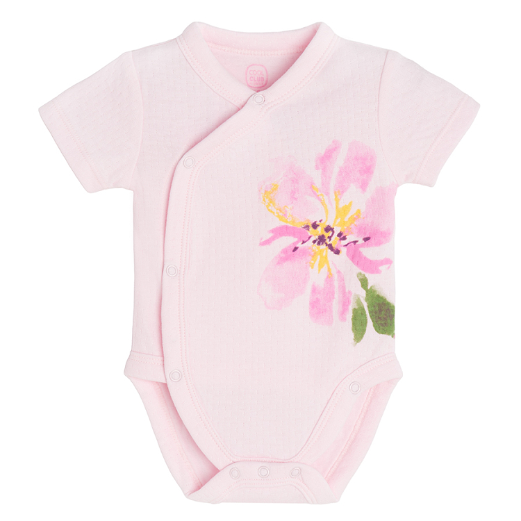Pink and white floral wrap short sleeve bodysuits- 2 pack