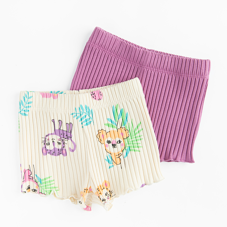 Purple and cream with baby monkeys and cheetas print- 2 pack