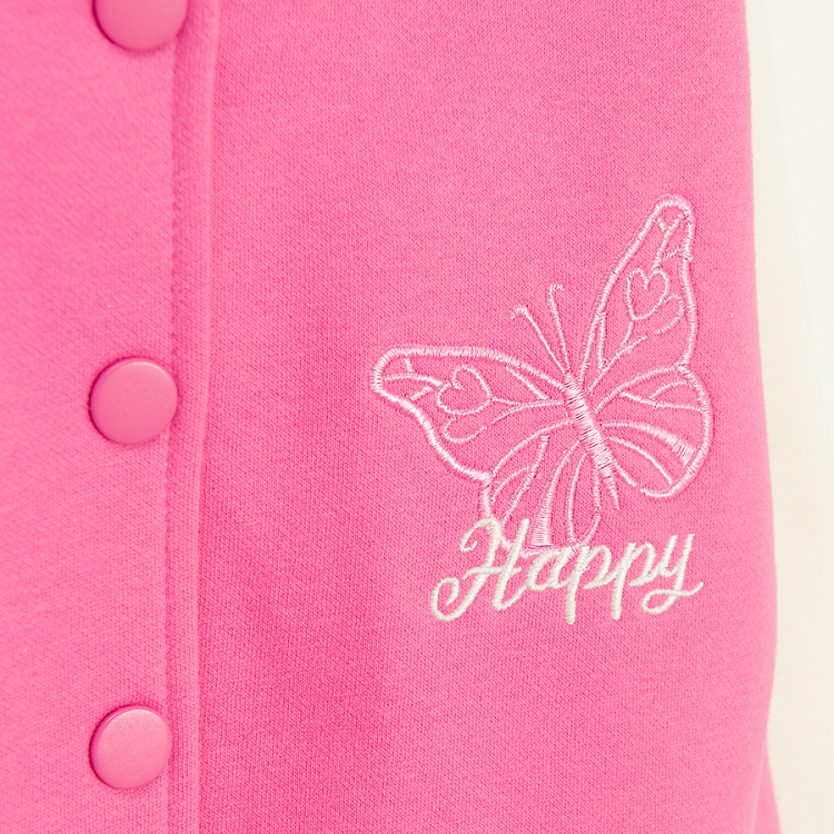 Pink with white sleeves button down sweatshirt