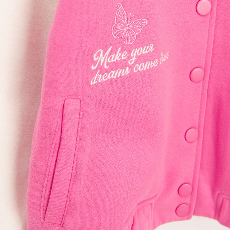 Pink with white sleeves button down sweatshirt