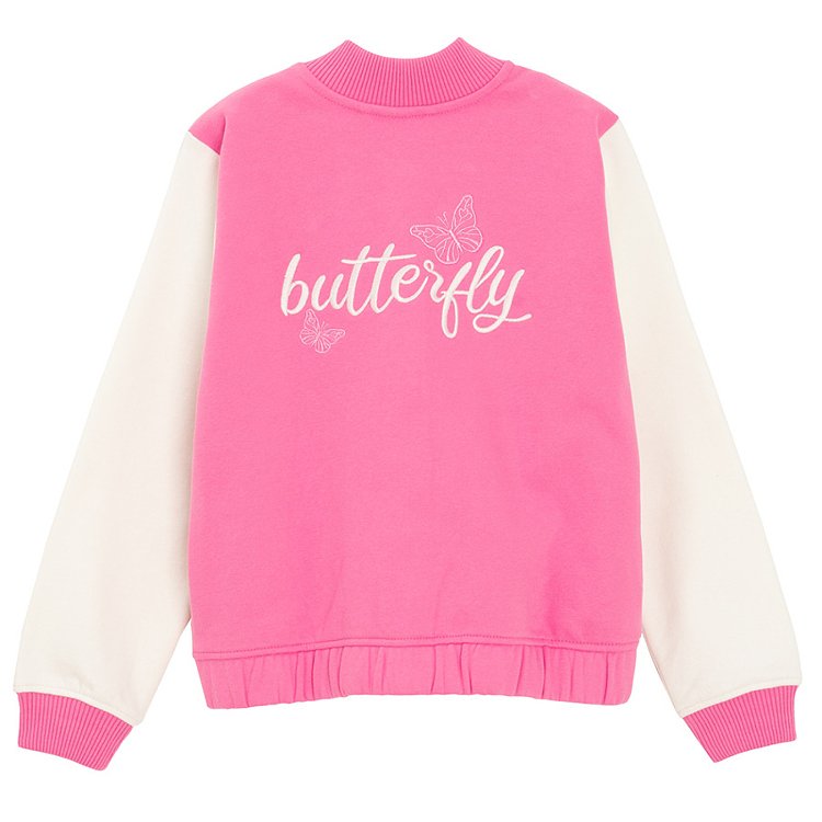 Pink with white sleeves button down sweatshirt