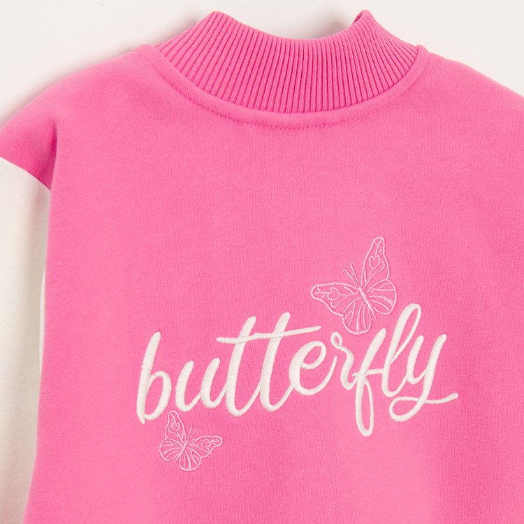Pink with white sleeves button down sweatshirt