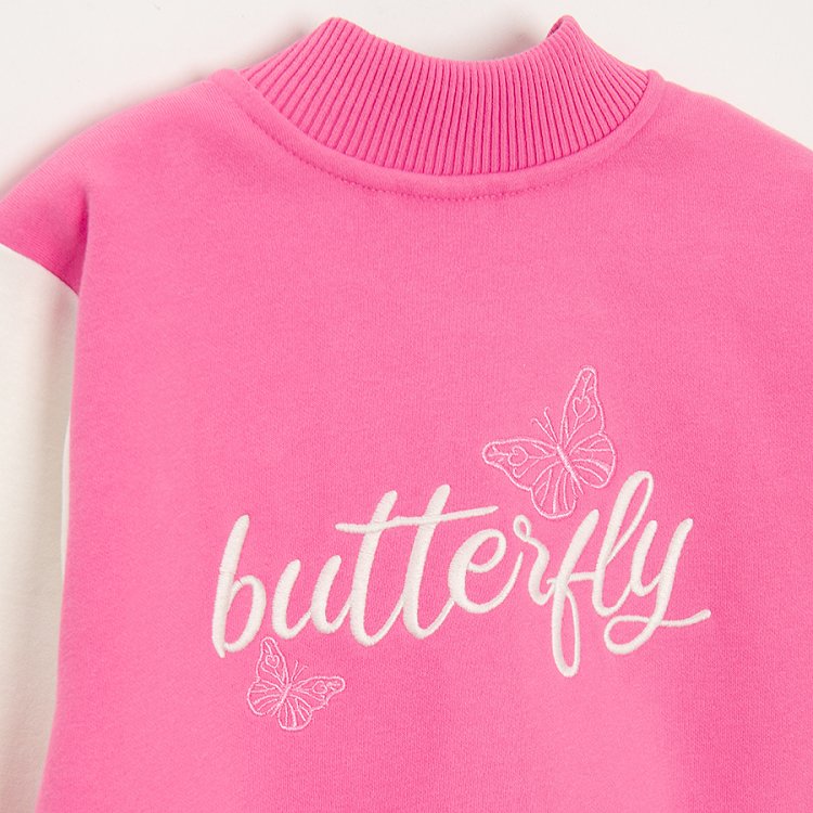 Pink with white sleeves button down sweatshirt