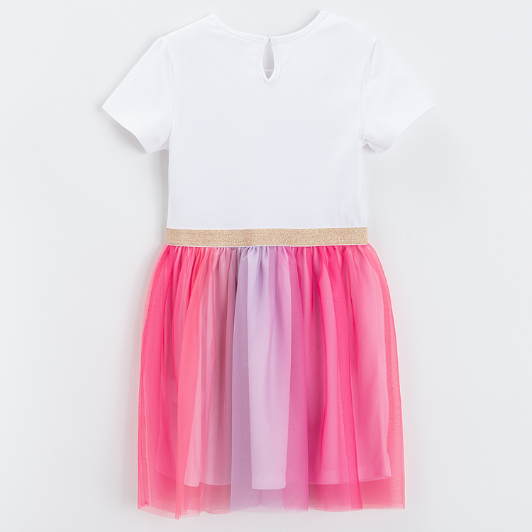 Short sleeve dress with rainbow print and rainbow tutu skirt