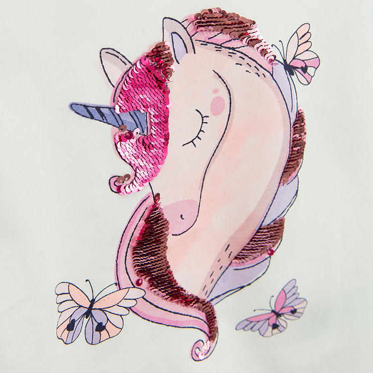 White short sleeve T-shirt , unicorn print with sequins