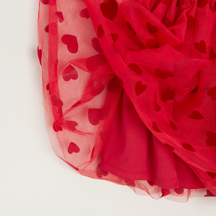 Φούστα κόκκινη από τούλι με σχέδια καρδούλες και λάστιχο στη μέση