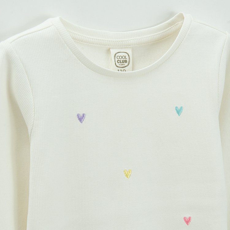 White long sleeve blouse with hearts print