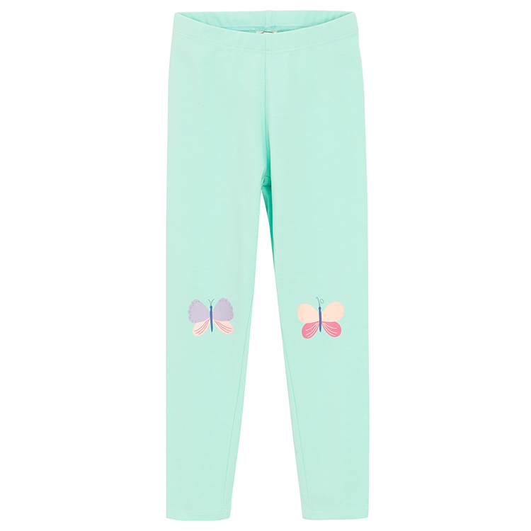 Mint leggings with butteflies on the knees