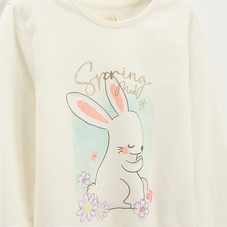White long sleeve blouse with bunny and SPRING print