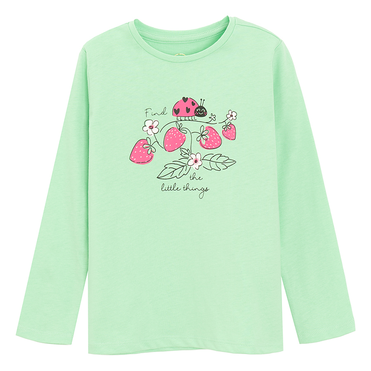 Mint long sleeve blouse with ladybug print