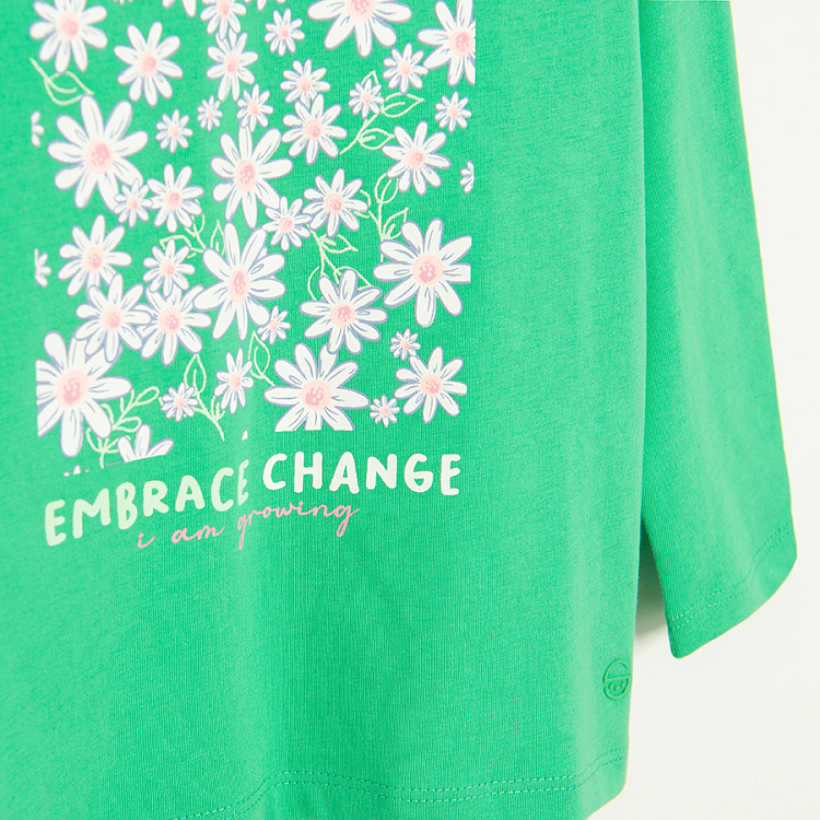 Μπλούζα μακρυμάνικη πράσινη με στάμπα μαργαρίτες EMBRACE CHANGE