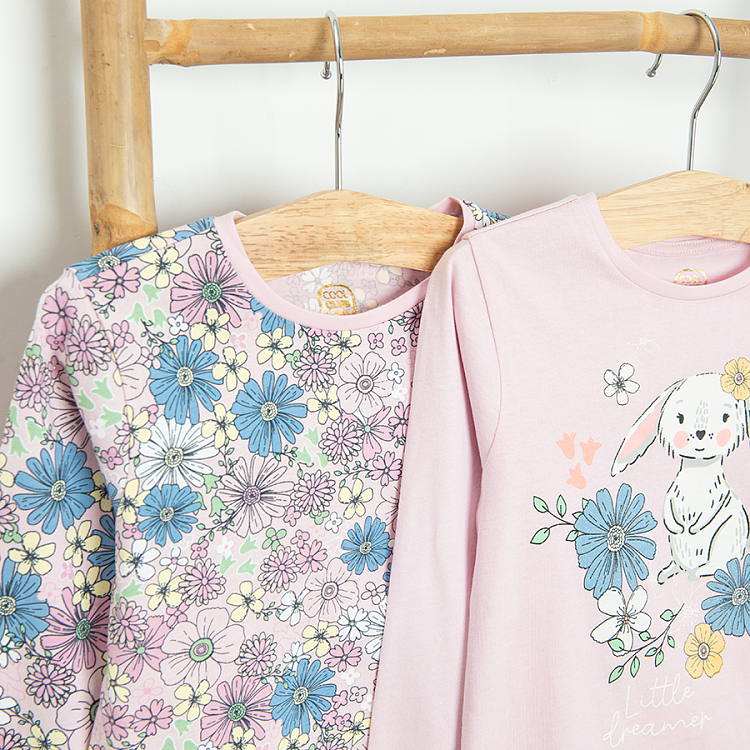 Pink floral and pink with bunny print long sleeve blouses- 2 pack