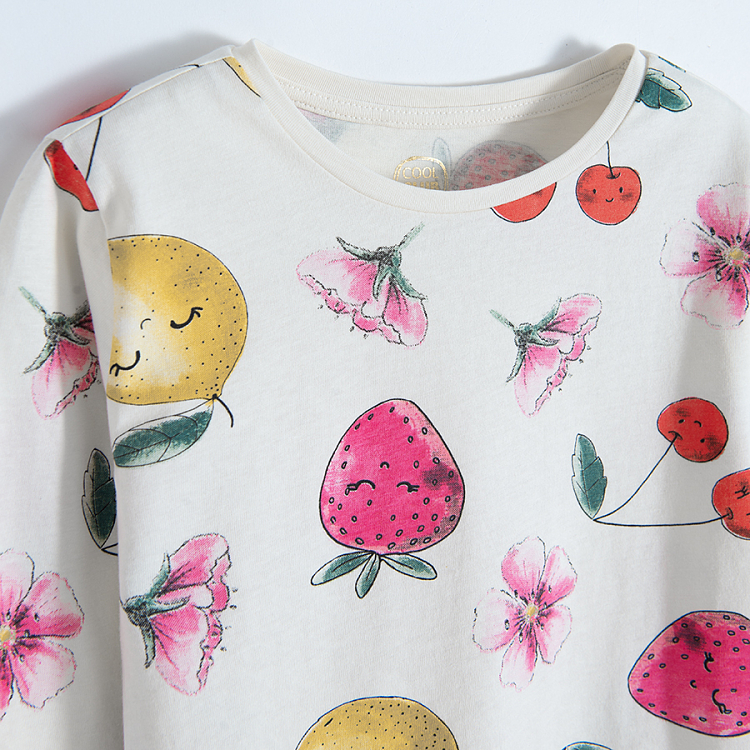 Green and white long sleeve blouses with fruits print- 2 pack